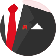 Private banking black suit with M badge icon
