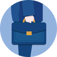 Business man with suitcase icon