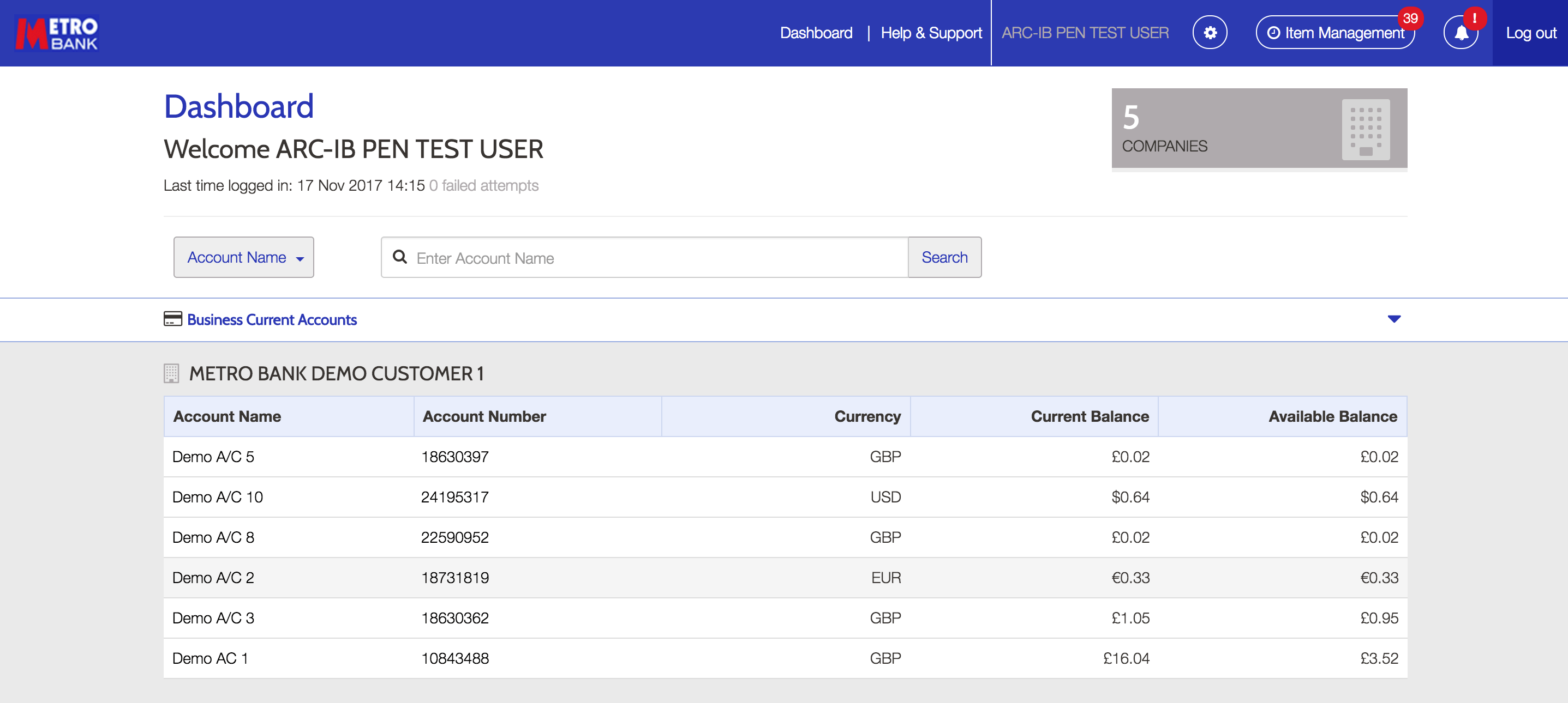 Dashboard screen