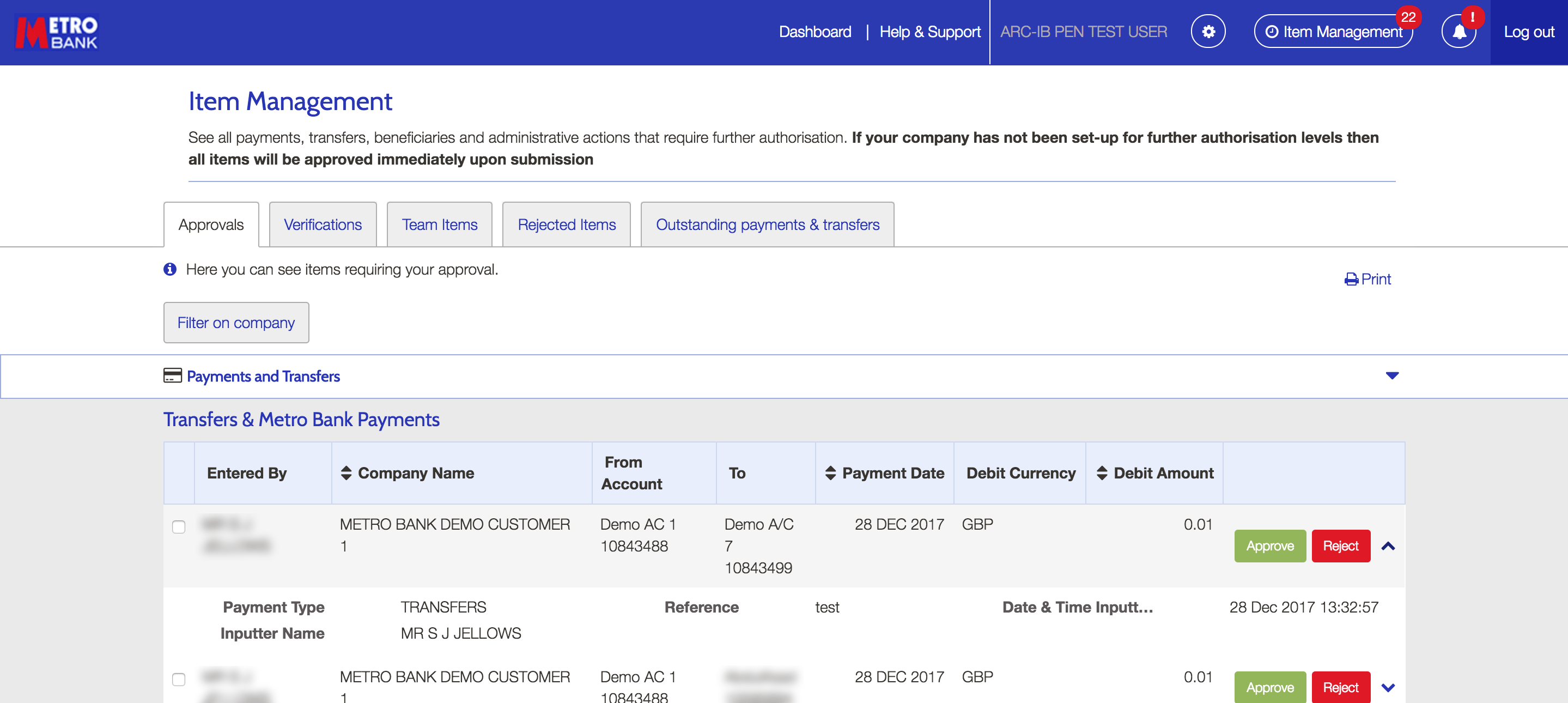 Item management approvals list