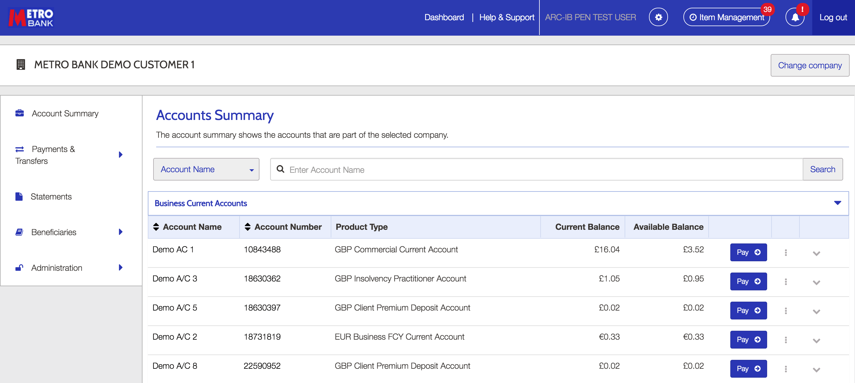 Account summary