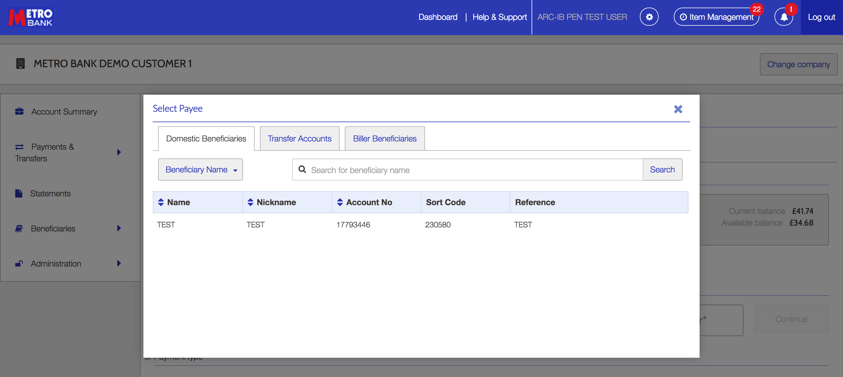 Select payee