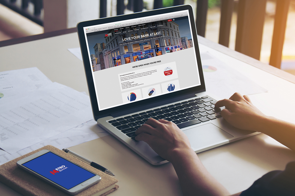 View of Metro Bank website on a laptop